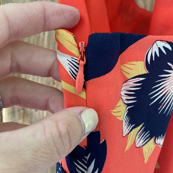 J. Crew Coral Floral Twist Back Sleeveless Silk Lightweight Dress‎ Size 00 - Picture 10 of 15